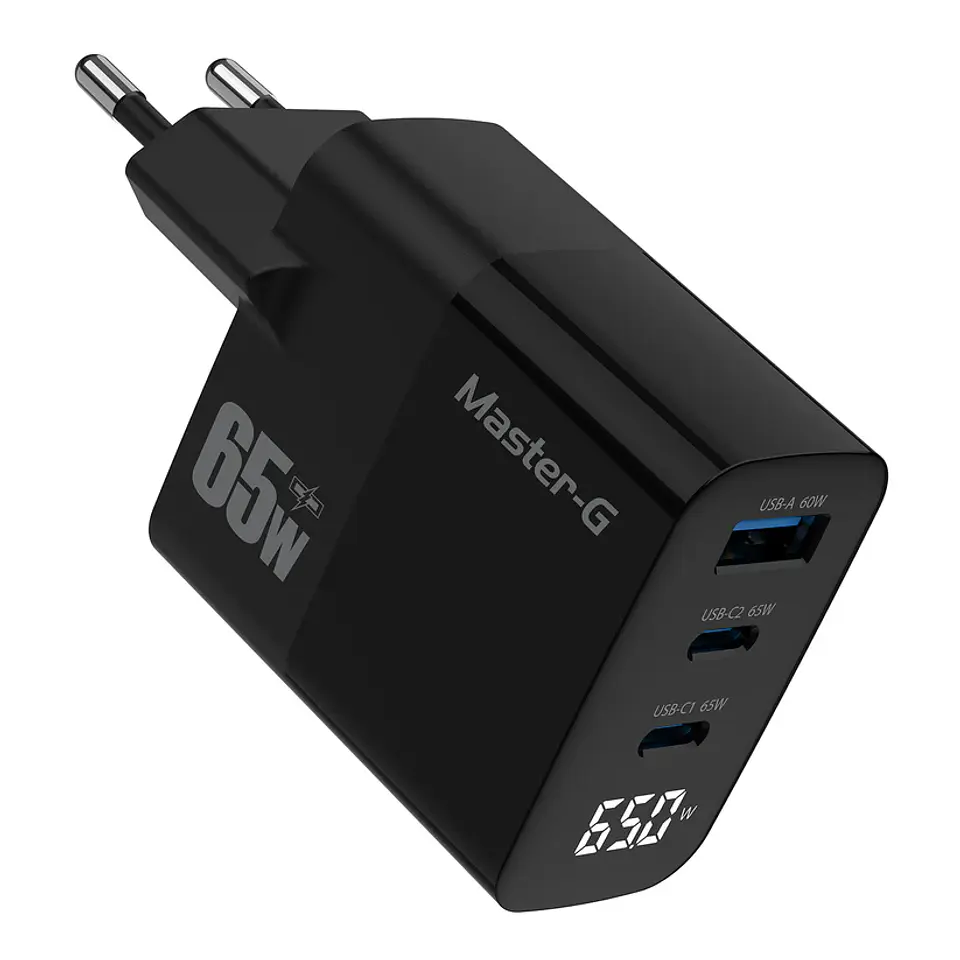 Cargador Multipuerto 65W Power Delivery – 2× USB-C + USB con Display LCD  7