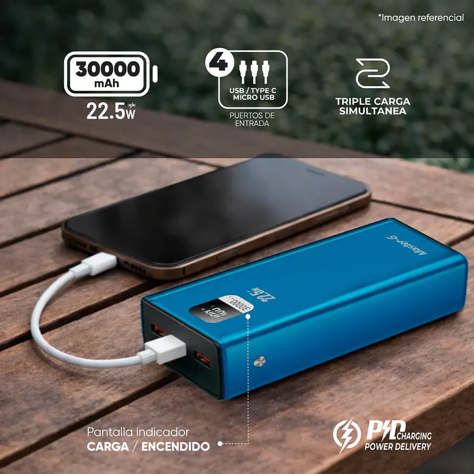 Cargador Portátil 30.000 mAh 22.5W Power Delivery – Display LCD + 3 Puertos 2