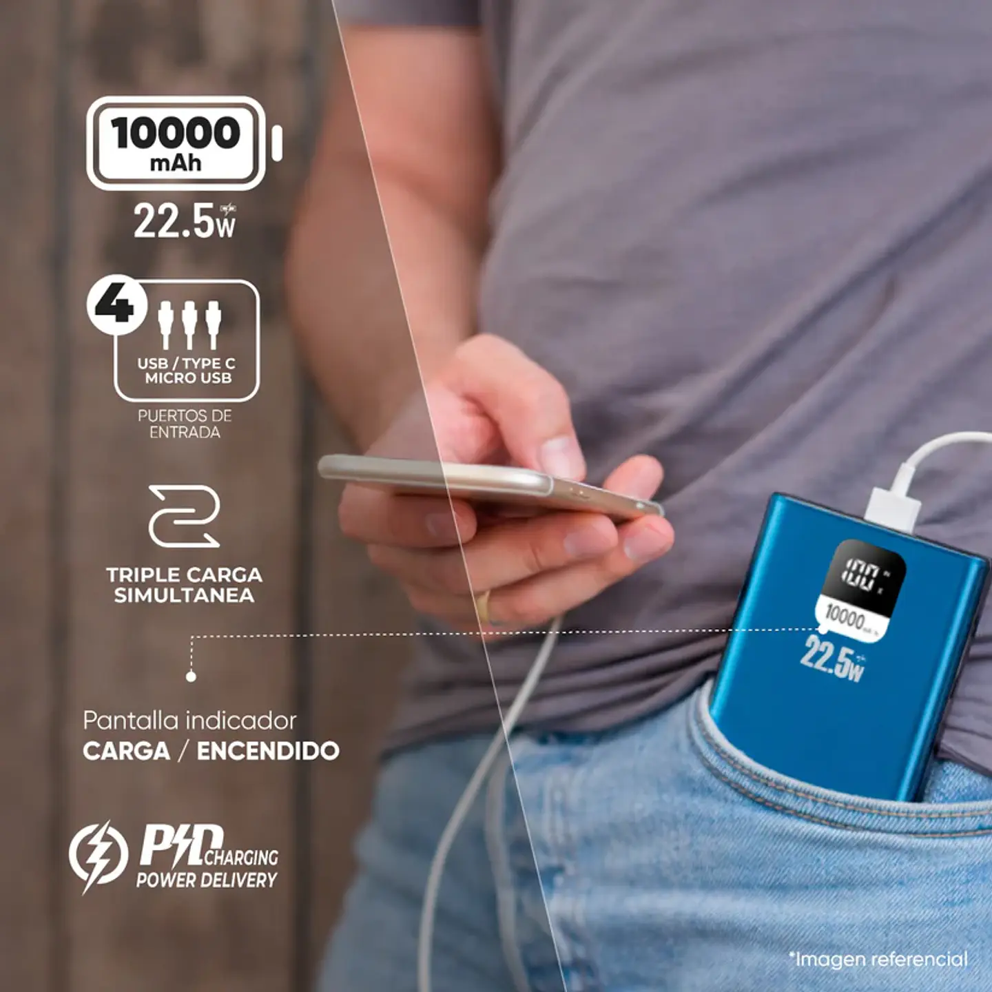 Cargador Portátil 10.000 mAh 22.5W Power Delivery – Display LCD + 3 Puertos 5