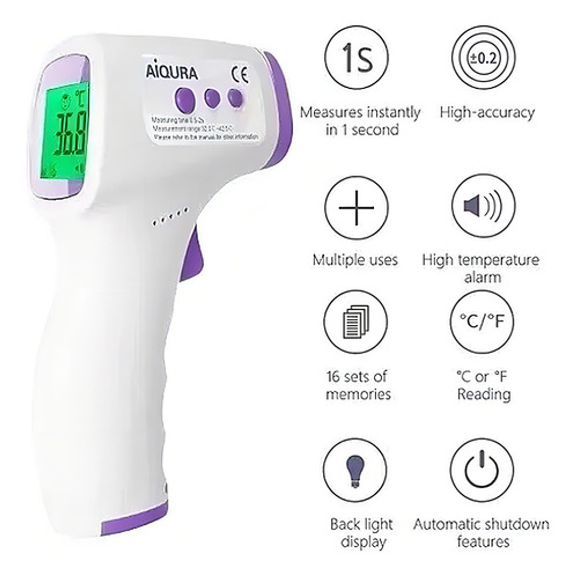 Aiqura Ad801 Termómetro Infrarrojo Digital Temperatura Medico Corporal Color Blanco 6