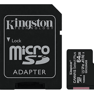 Memoria Micro Sd Kingston 64gb C/ Adaptador Clase 10 100mb/s