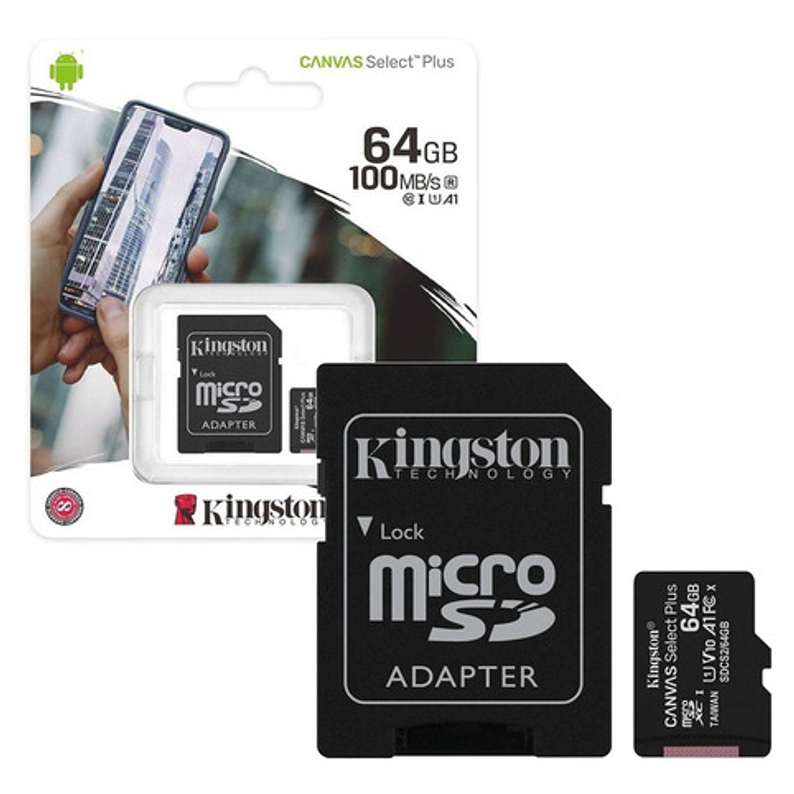 Memoria Micro Sd Kingston 64gb C/ Adaptador Clase 10 100mb/s 2