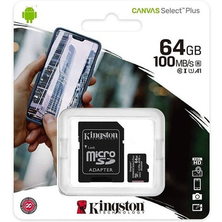 Memoria Micro Sd Kingston 64gb C/ Adaptador Clase 10 100mb/s 3