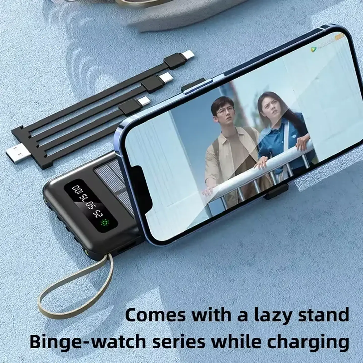 Solar Power Bank 500000mAh Fast Charging Powerbank High Capacity Portable Mobile Power Flashlight Built in 4 Cables Battery 3