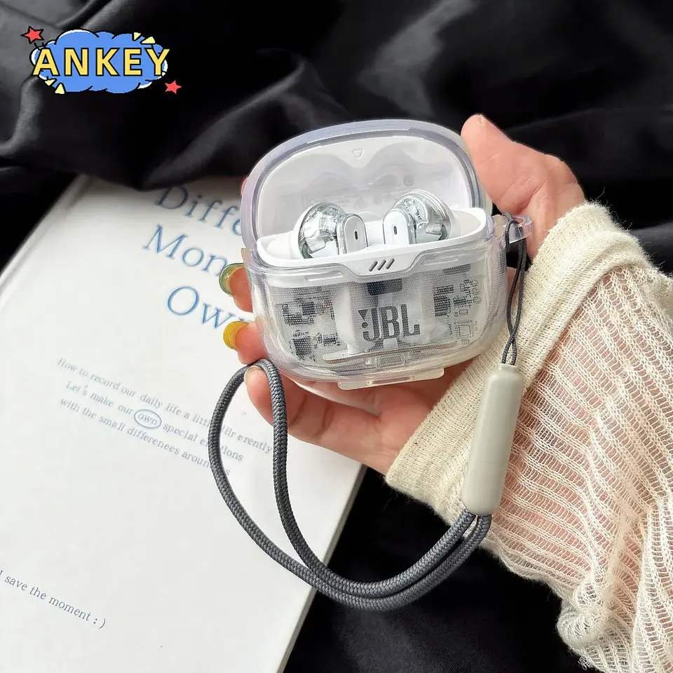 for JBL Tune Beam 2 Case Protective Transparent Clear TPU Covers JBL Tune Buds 2 Bluetooth Earphone with Nylon lanyard 5