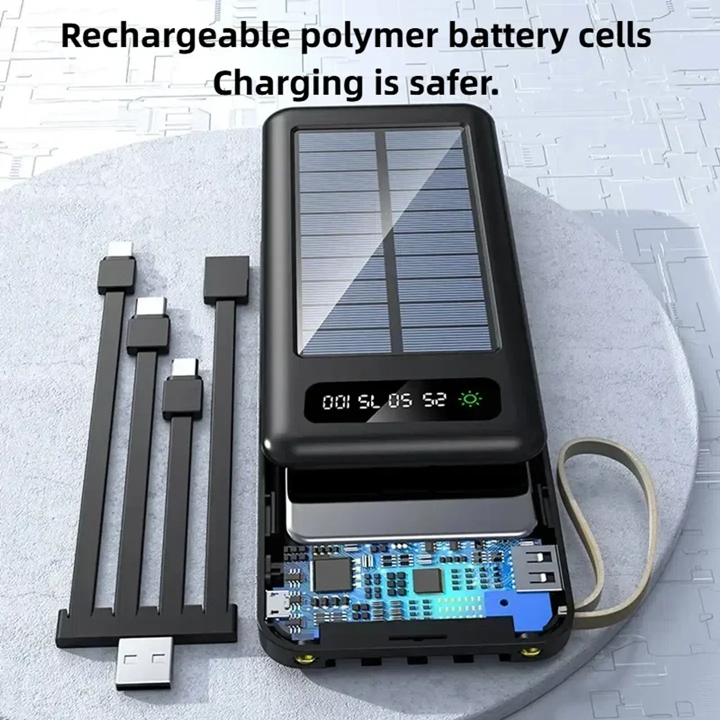 Solar Power Bank 500000mAh Fast Charging Powerbank High Capacity Portable Mobile Power Flashlight Built in 4 Cables Battery 4