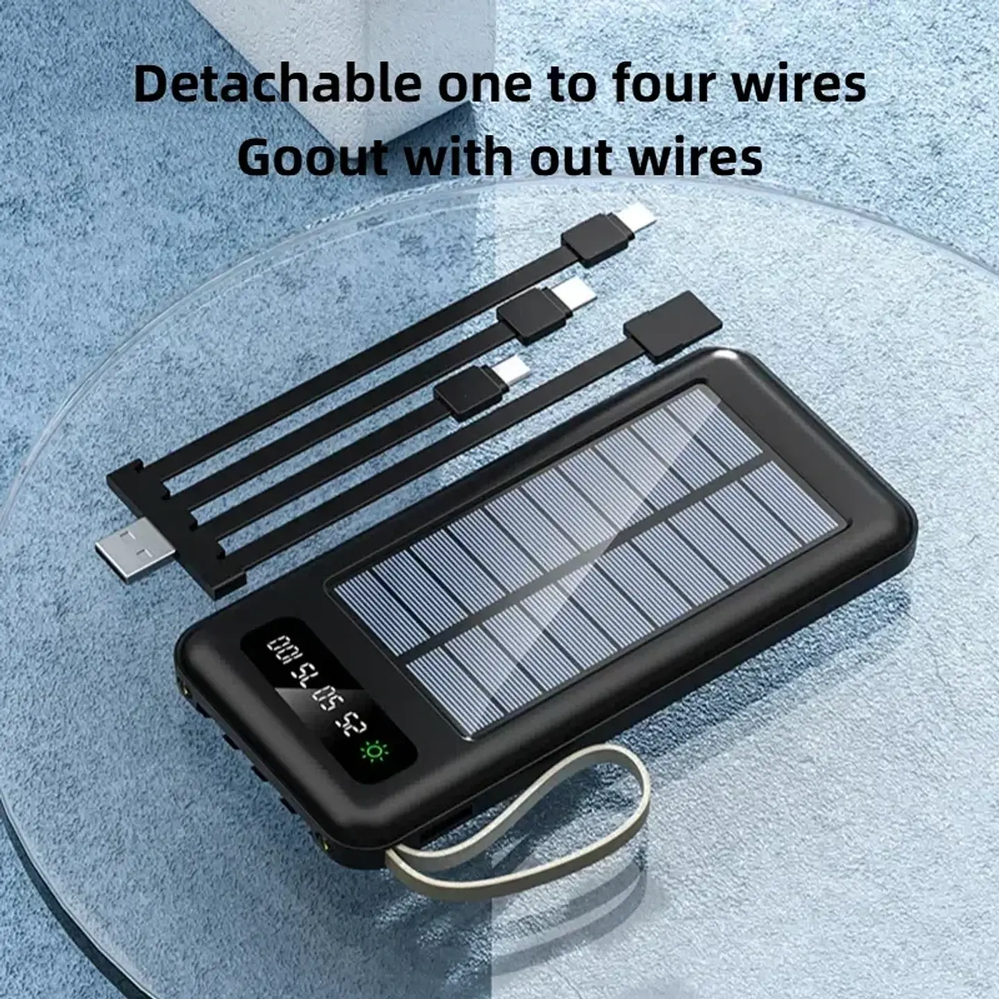 Solar Power Bank 500000mAh Fast Charging Powerbank High Capacity Portable Mobile Power Flashlight Built in 4 Cables Battery 5