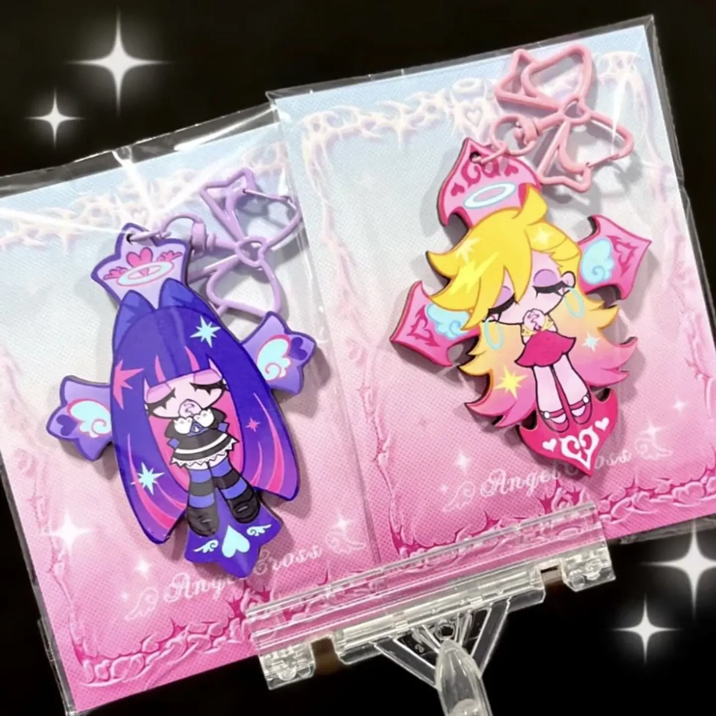 Anime Panty Stocking with Garterbelt Stocking Panty Cosplay Keychain Kawaii Acrylic Pendant Keyring Key Chain Bag Accessories 2