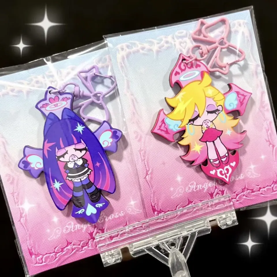 Anime Panty Stocking with Garterbelt Stocking Panty Cosplay Keychain Kawaii Acrylic Pendant Keyring Key Chain Bag Accessories 2
