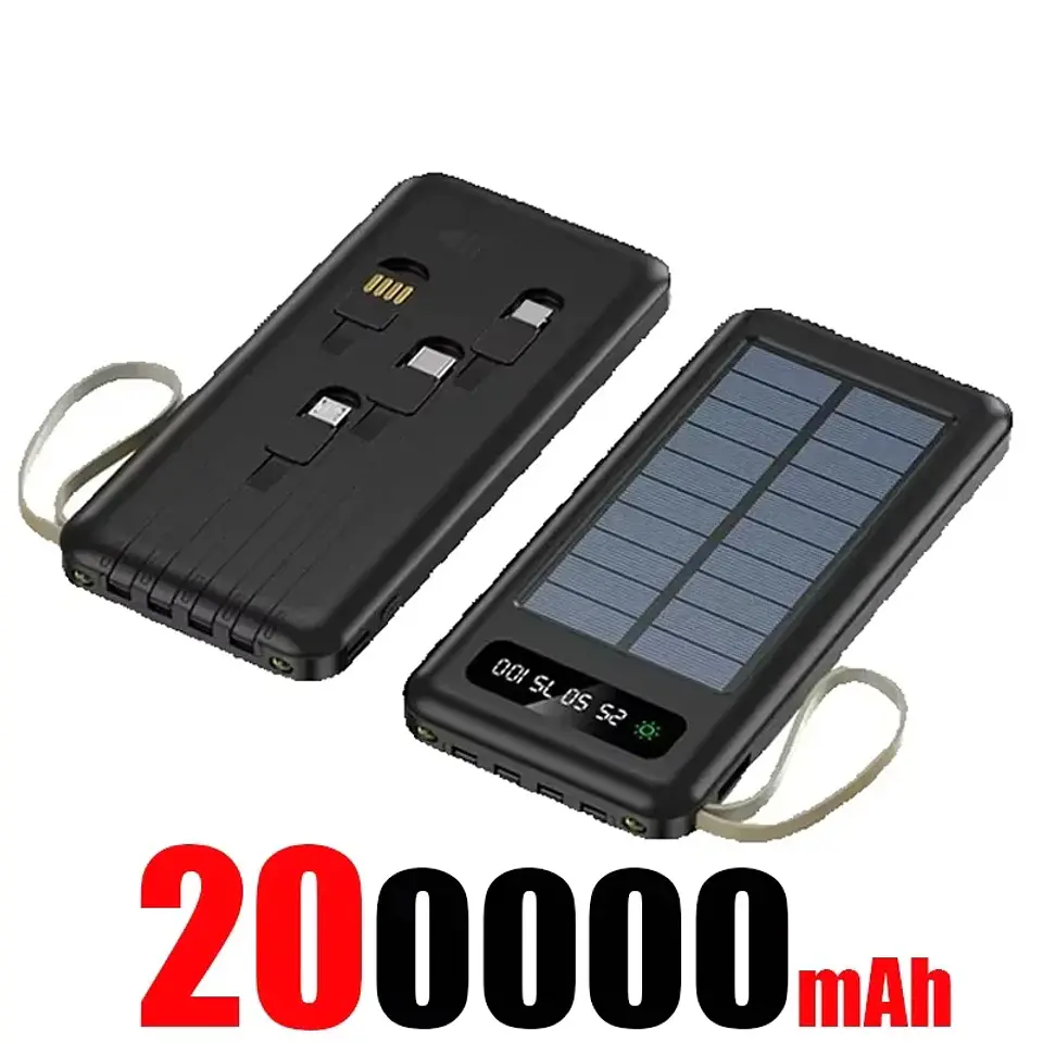 Solar Power Bank 500000mAh Fast Charging Powerbank High Capacity Portable Mobile Power Flashlight Built in 4 Cables Battery 8