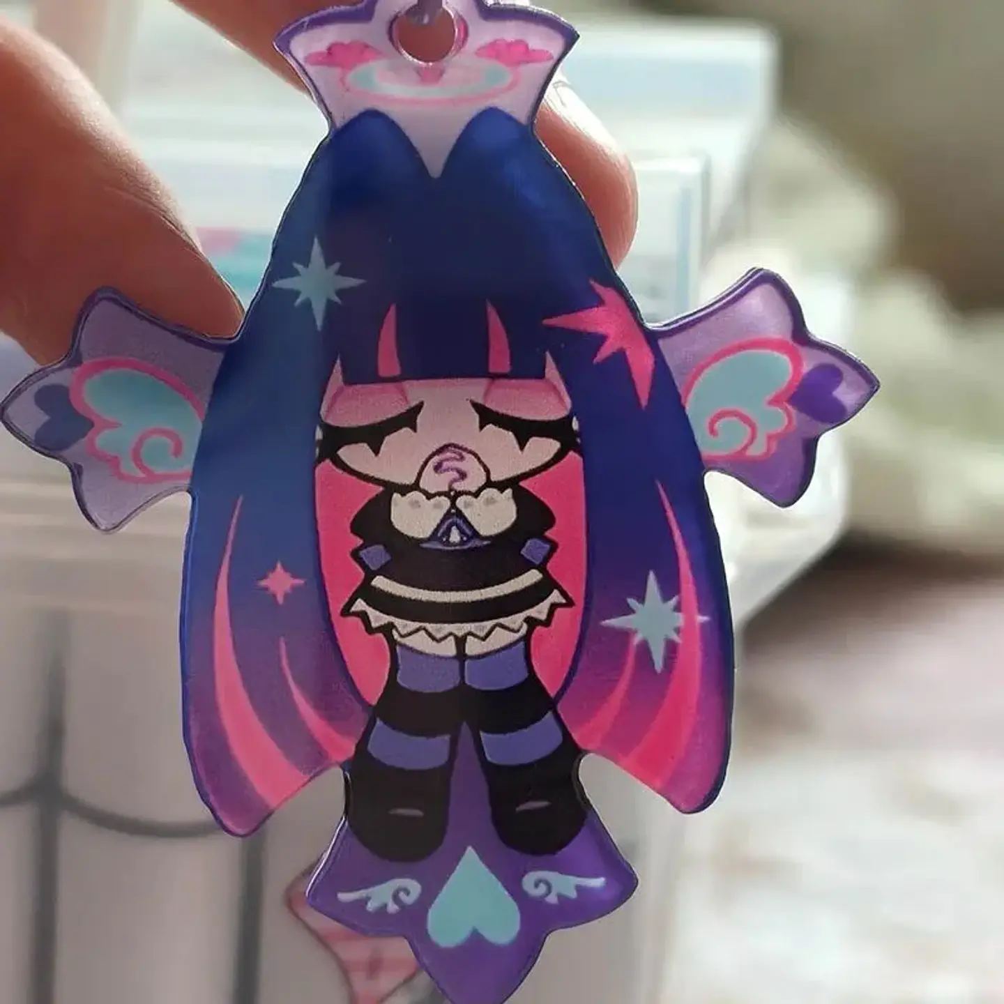 Anime Panty Stocking with Garterbelt Stocking Panty Cosplay Keychain Kawaii Acrylic Pendant Keyring Key Chain Bag Accessories 6