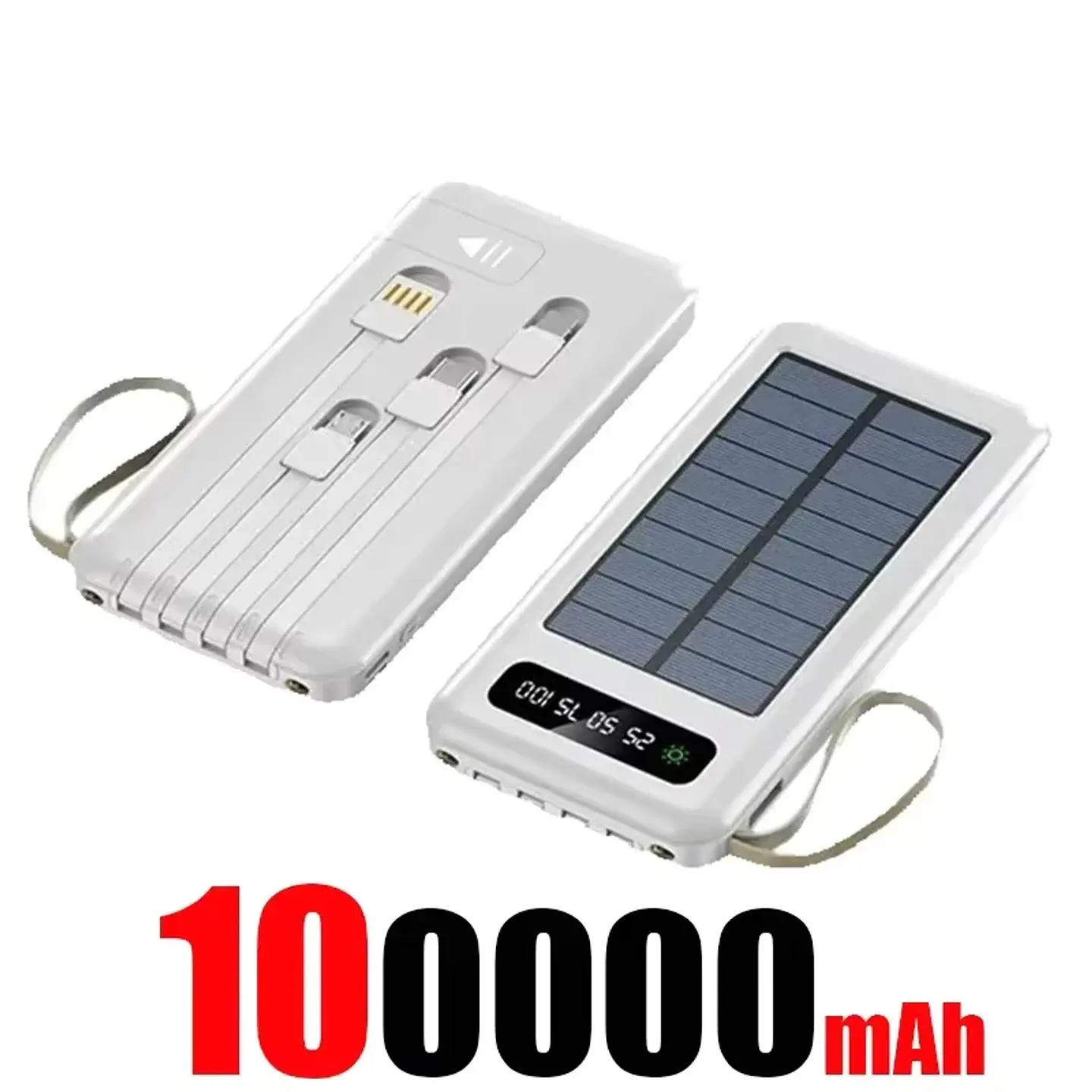 Solar Power Bank 500000mAh Fast Charging Powerbank High Capacity Portable Mobile Power Flashlight Built in 4 Cables Battery 10