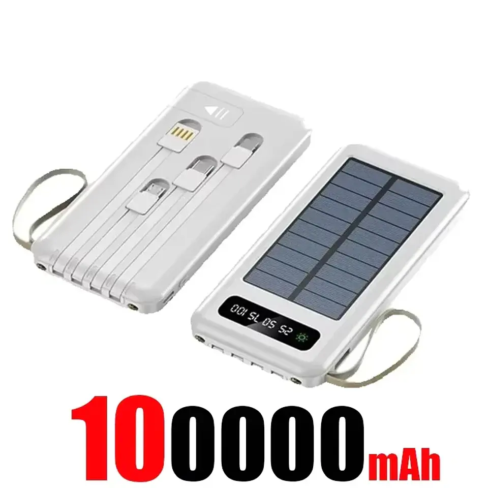 Solar Power Bank 500000mAh Fast Charging Powerbank High Capacity Portable Mobile Power Flashlight Built in 4 Cables Battery 10