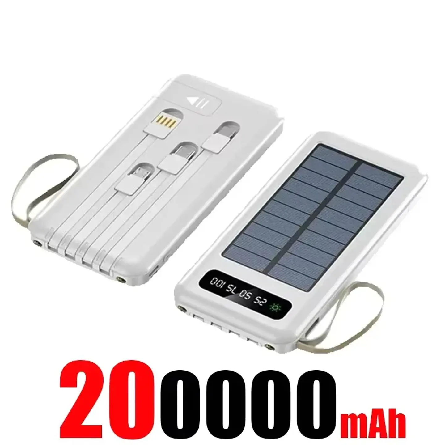 Solar Power Bank 500000mAh Fast Charging Powerbank High Capacity Portable Mobile Power Flashlight Built in 4 Cables Battery 11