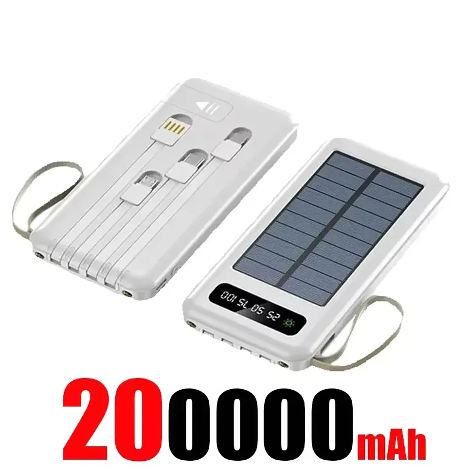 Solar Power Bank 500000mAh Fast Charging Powerbank High Capacity Portable Mobile Power Flashlight Built in 4 Cables Battery 11