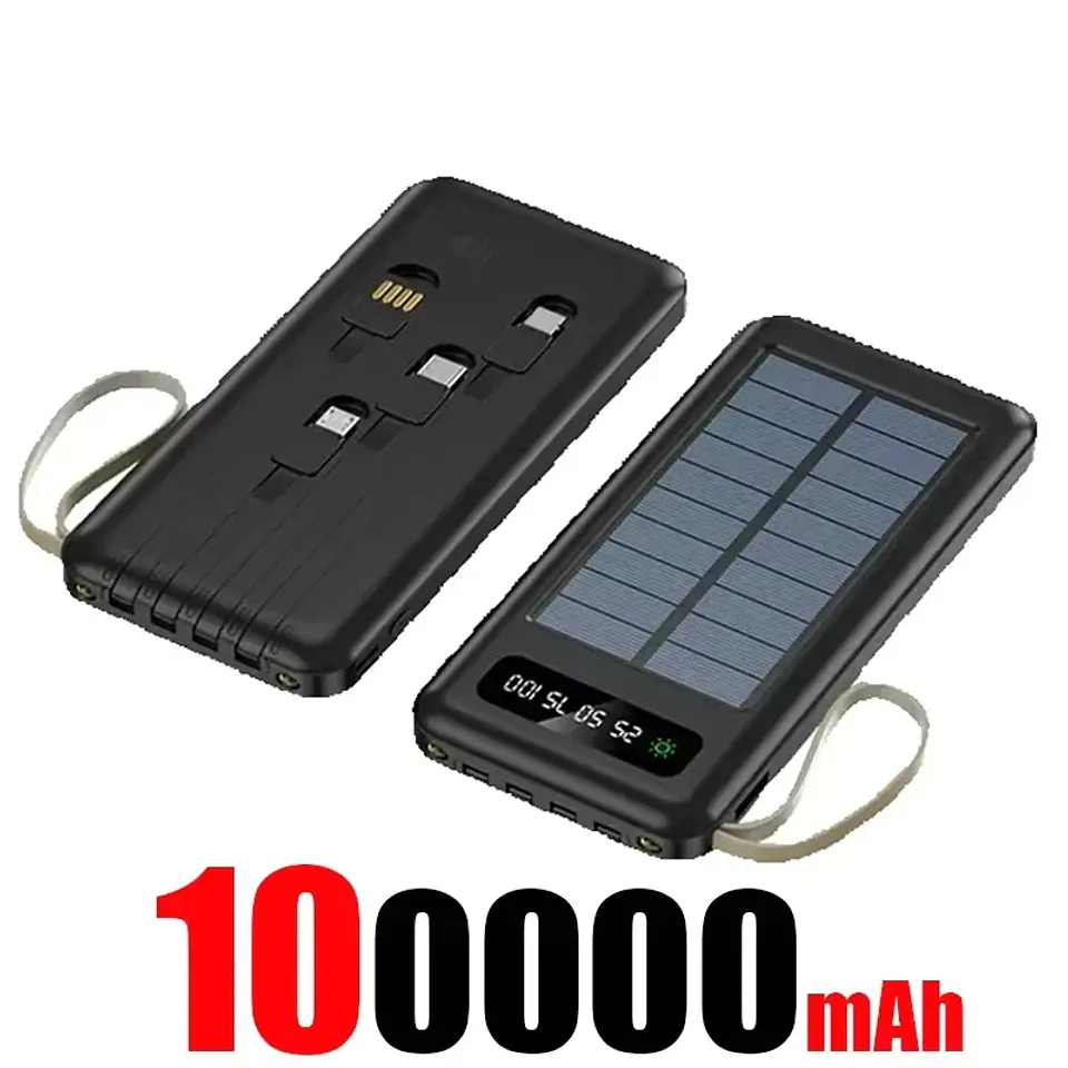Solar Power Bank 500000mAh Fast Charging Powerbank High Capacity Portable Mobile Power Flashlight Built in 4 Cables Battery 13