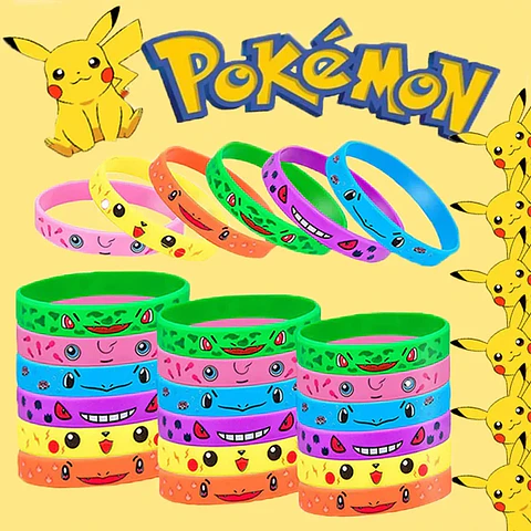 12pcs Pokemon Bracelet Anime Pikachu Charmander Children Cartoon Silicone Wristband Bracelets Party  Accessoires Cosplay Gifts