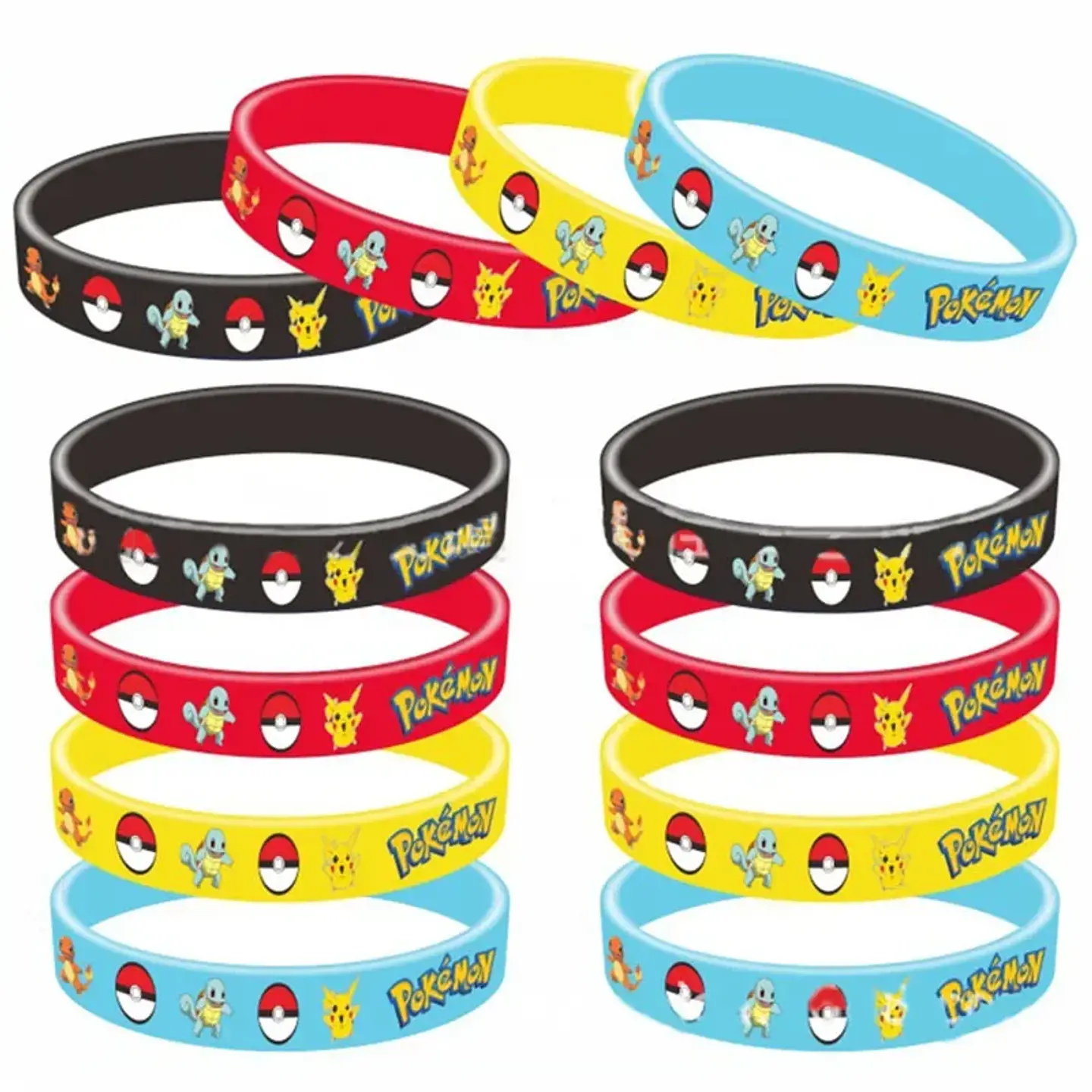 12pcs Pokemon Bracelet Anime Pikachu Charmander Children Cartoon Silicone Wristband Bracelets Party  Accessoires Cosplay Gifts 3