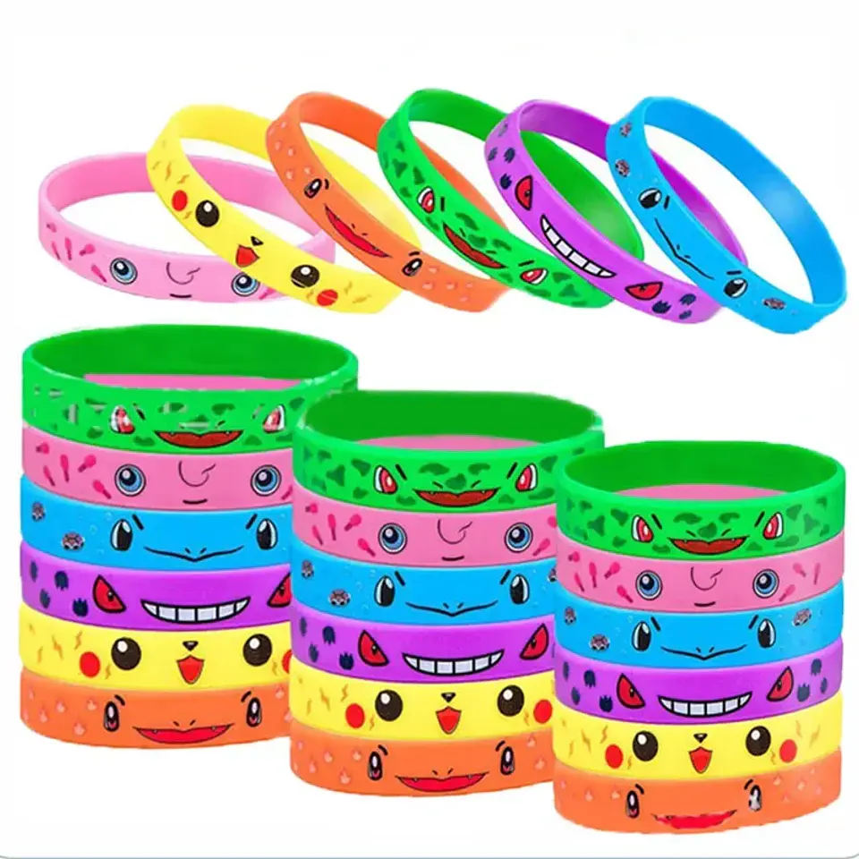 12pcs Pokemon Bracelet Anime Pikachu Charmander Children Cartoon Silicone Wristband Bracelets Party  Accessoires Cosplay Gifts 4