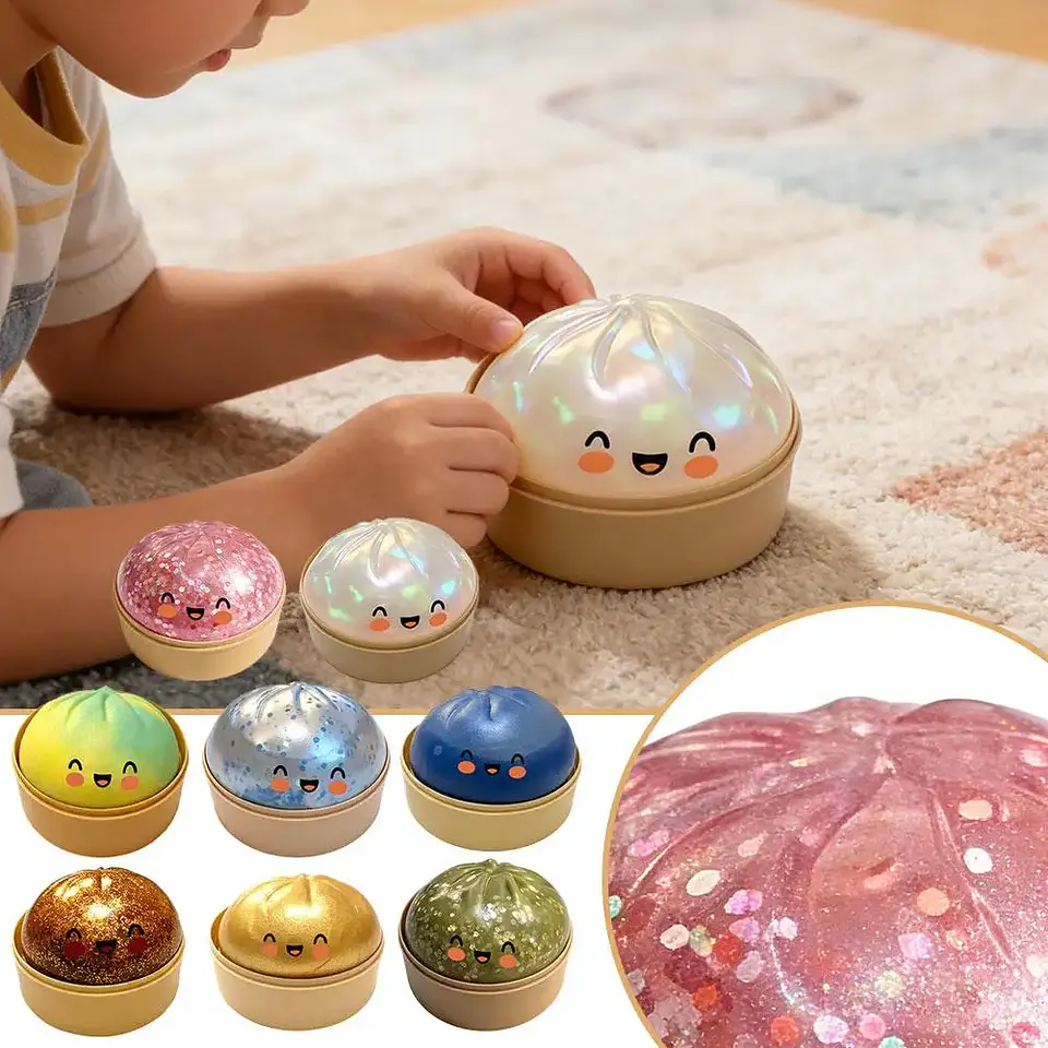 Realistic Giant Dumpling Squeeze Toy with Bamboo Steamer Soft TPR Dough Ball Decompression Fidget Toy Funny Creative Gift 2