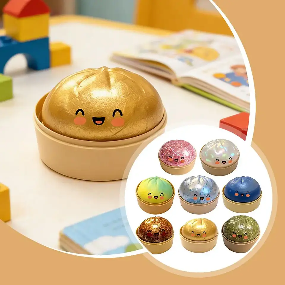 Realistic Giant Dumpling Squeeze Toy with Bamboo Steamer Soft TPR Dough Ball Decompression Fidget Toy Funny Creative Gift 5