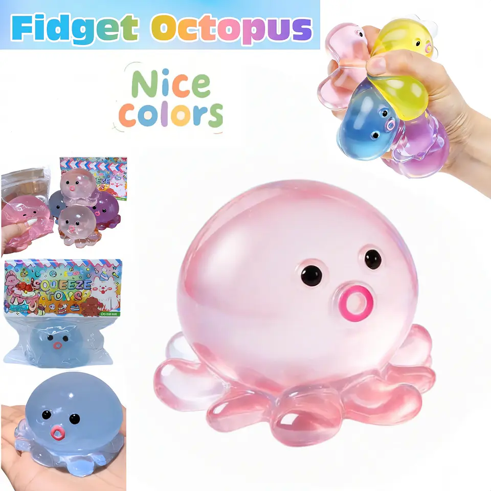Octopus Squeeze Fidget Toy Rubber Clear Crystal Octopus Hand Relax Toy Homemade Bubble Hairstyle Game For Kids Adults Pinch Toy 8