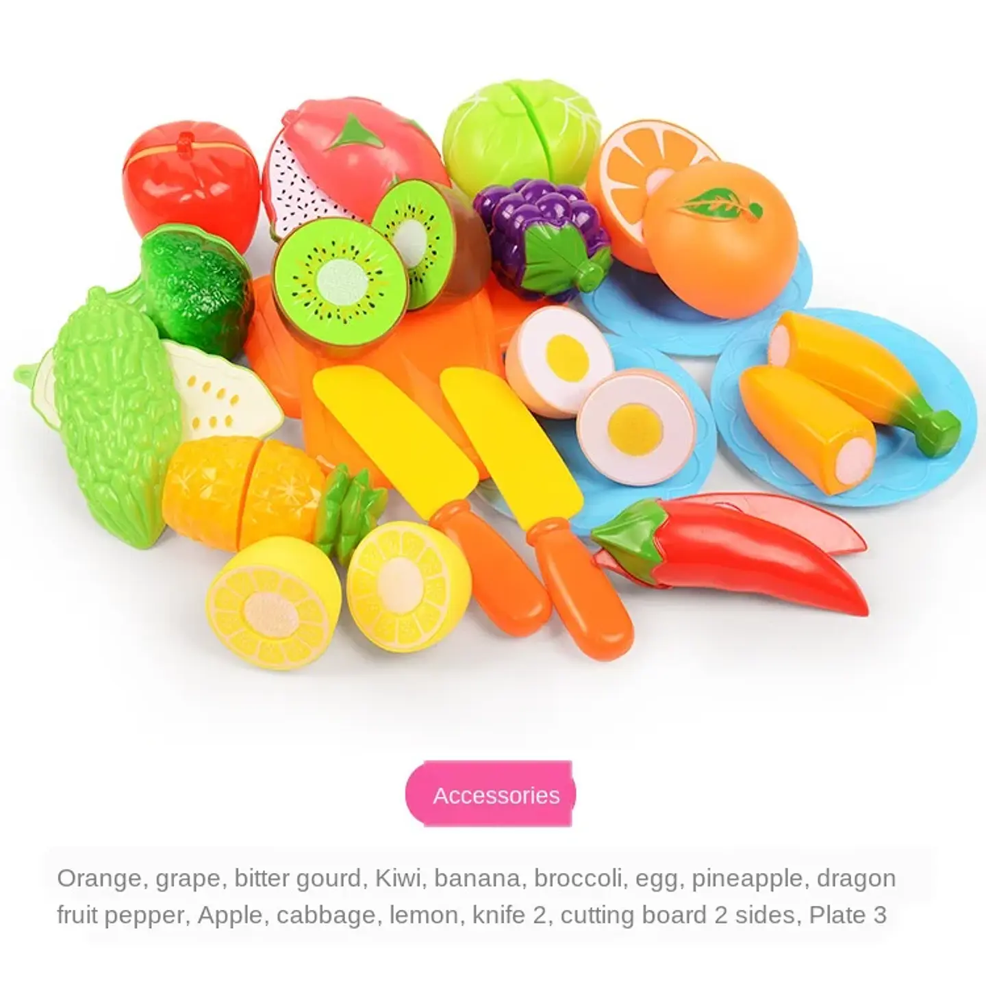 6/10/13/24Pcs Kitchen Fun Cutting Fruits and Vegetables Food Play House Set Puzzle Education Toys For Kids Boys Girls Xmas Gifts 12