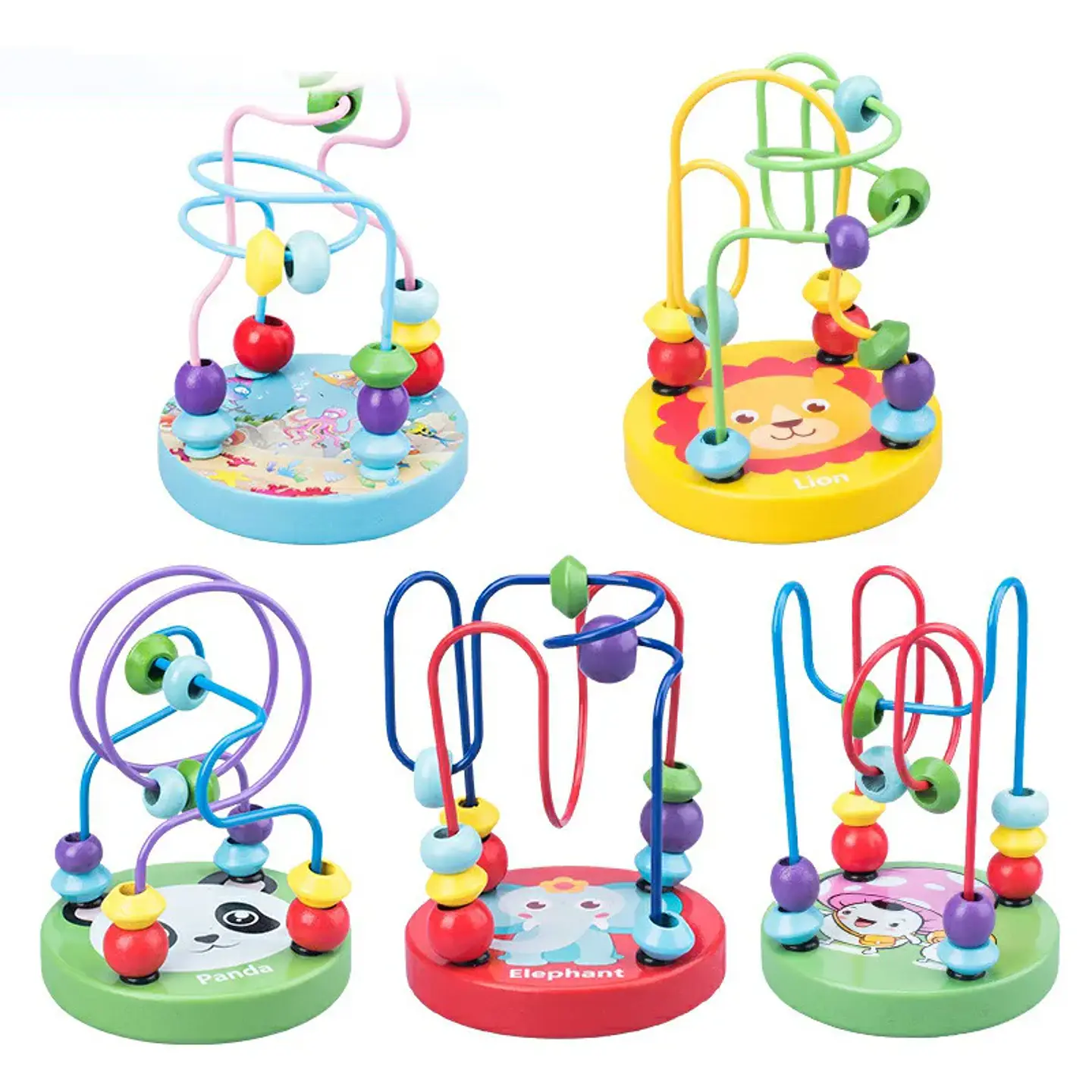 Baby Montessori Educational Math Toy Kids Circles Bead Wire Maze Roller Coaster for Children Montessori Wooden Toys Wood Puzzles 1