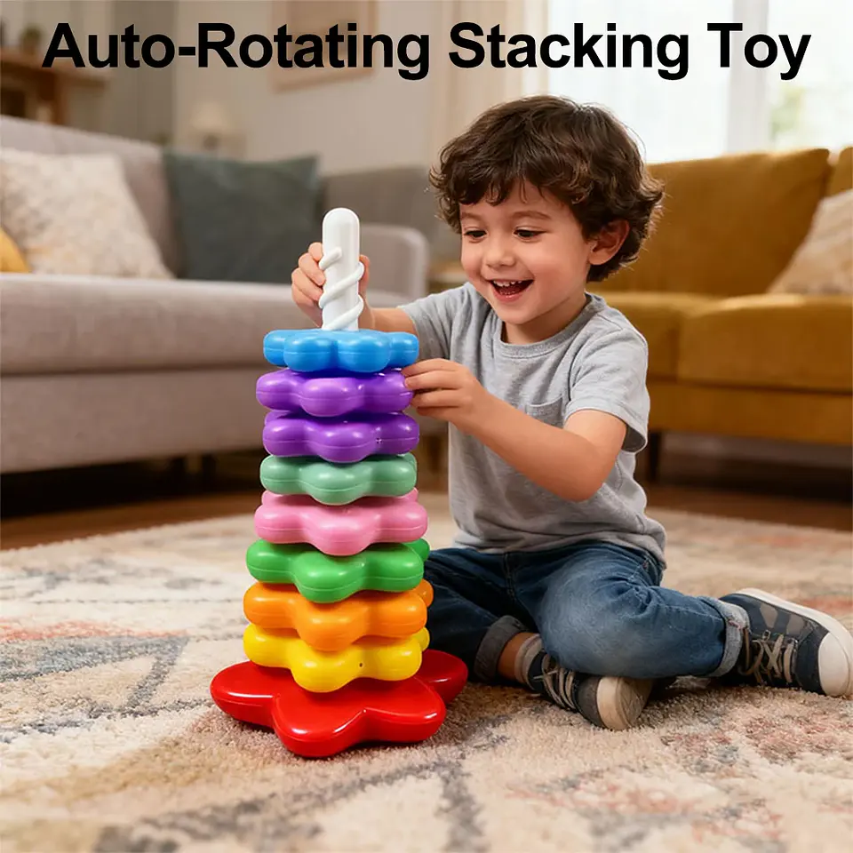 Baby Rotating Rainbow Tower Montessori Stacking Puzzle Toys Safety Early Educational Children's Toys Christmas Birthday Gifts 1