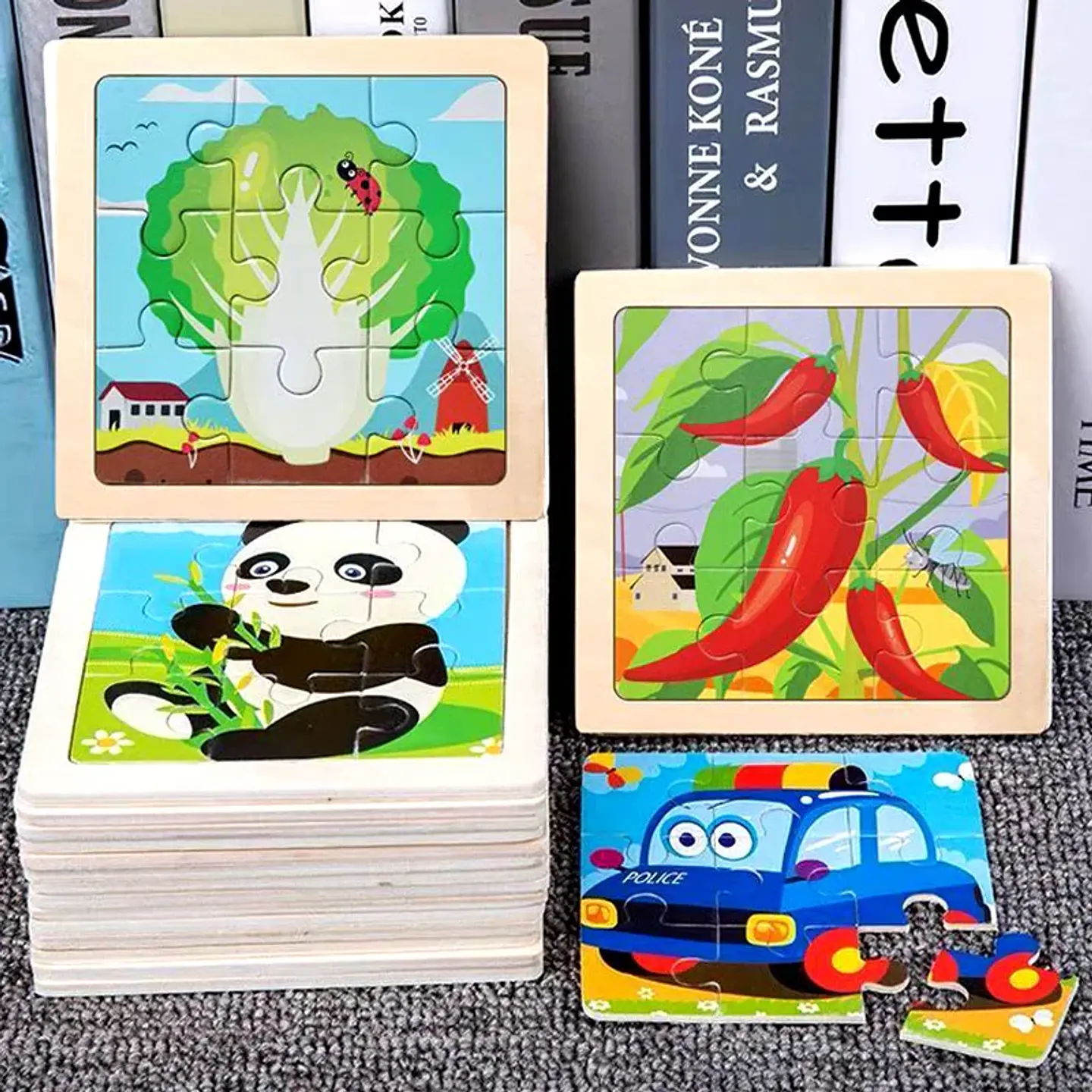 11x11cm Baby Montessori Toys Wooden Puzzle Cartoon Animal Fruit Vehicle 3d Puzzle Game Educational Jigsaw Toys For Children 1