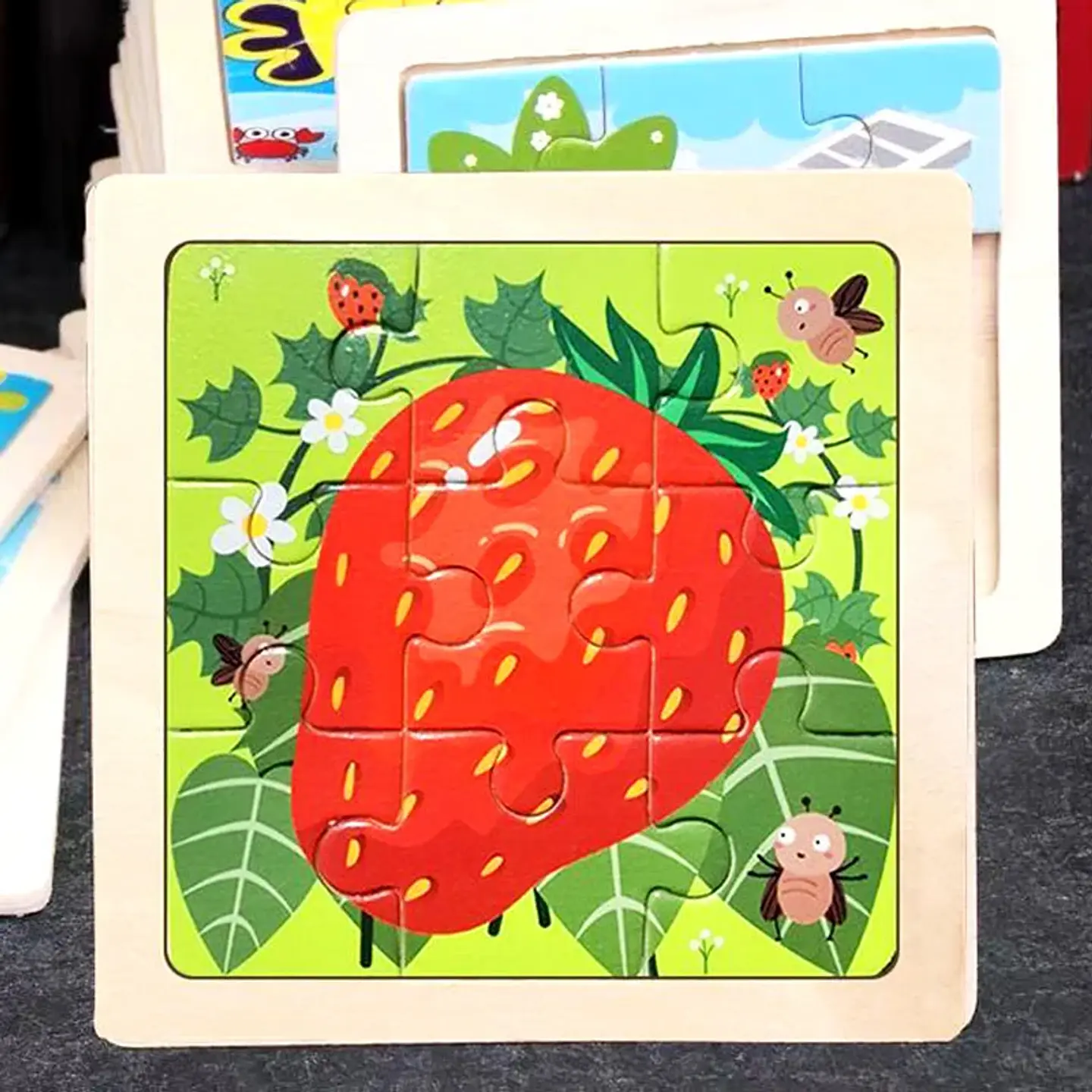 11x11cm Baby Montessori Toys Wooden Puzzle Cartoon Animal Fruit Vehicle 3d Puzzle Game Educational Jigsaw Toys For Children 2