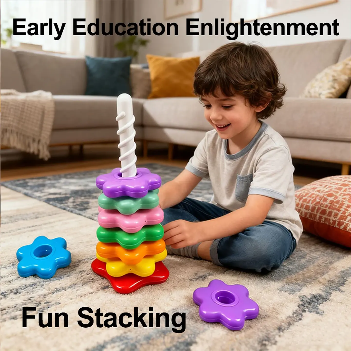 Baby Rotating Rainbow Tower Montessori Stacking Puzzle Toys Safety Early Educational Children's Toys Christmas Birthday Gifts 2