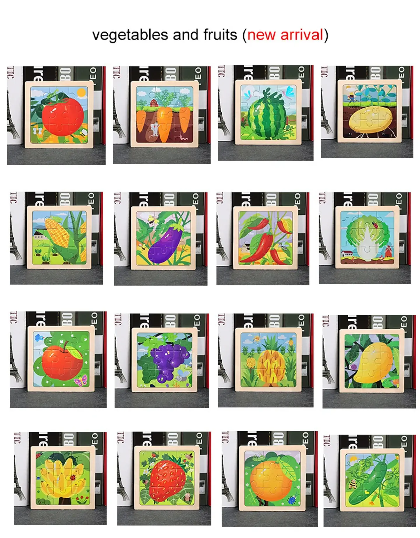 11x11cm Baby Montessori Toys Wooden Puzzle Cartoon Animal Fruit Vehicle 3d Puzzle Game Educational Jigsaw Toys For Children 3