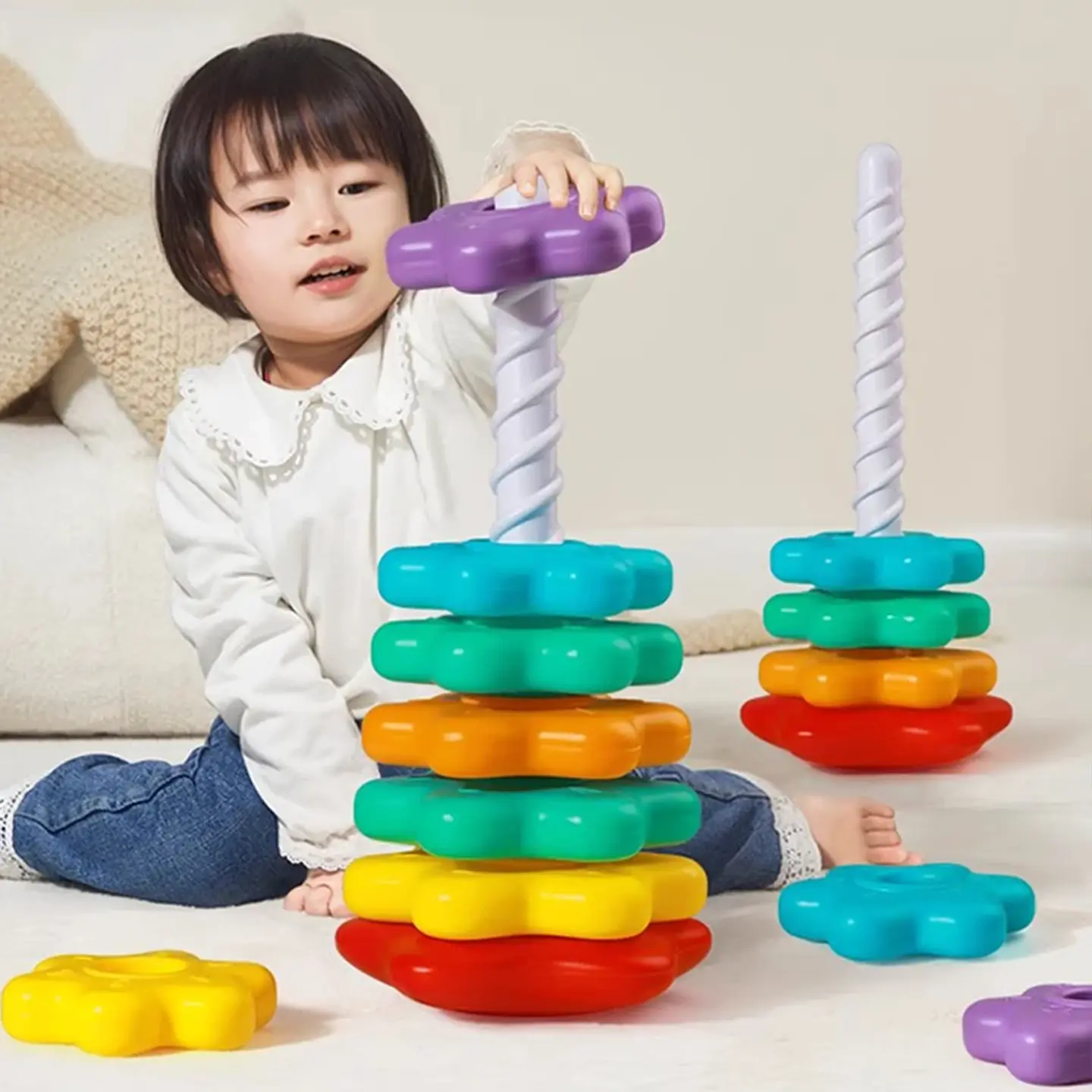 Baby Rotating Rainbow Tower Montessori Stacking Puzzle Toys Safety Early Educational Children's Toys Christmas Birthday Gifts 3