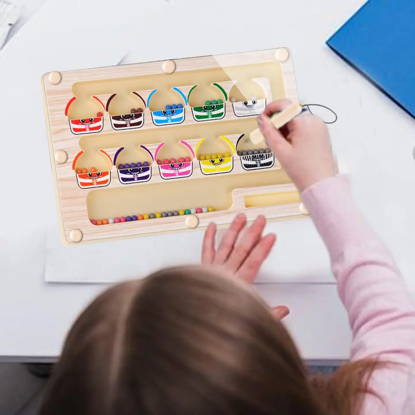 Montessori Magnetic Color Sorting Maze Number Maze Toys Wooden Puzzle Activity Board Fine Motor Toys for Toddlers Boys Girls 3