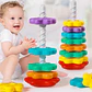 Baby Rotating Rainbow Tower Montessori Stacking Puzzle Toys Safety Early Educational Children's Toys Christmas Birthday Gifts - Thumbnail 4