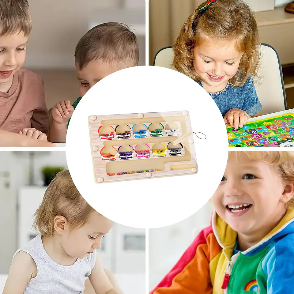 Montessori Magnetic Color Sorting Maze Number Maze Toys Wooden Puzzle Activity Board Fine Motor Toys for Toddlers Boys Girls 4