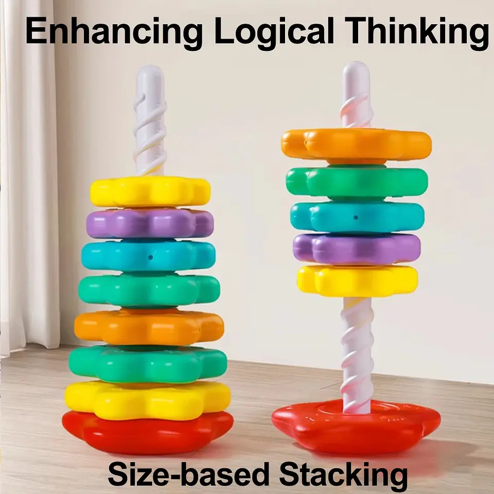 Baby Rotating Rainbow Tower Montessori Stacking Puzzle Toys Safety Early Educational Children's Toys Christmas Birthday Gifts 5