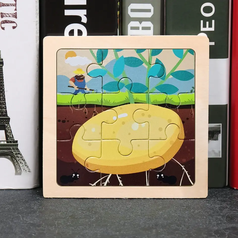 11x11cm Baby Montessori Toys Wooden Puzzle Cartoon Animal Fruit Vehicle 3d Puzzle Game Educational Jigsaw Toys For Children 6