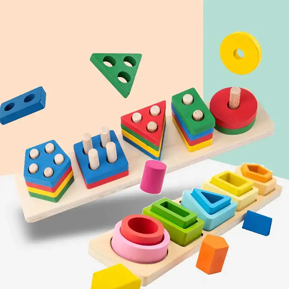 Montessori Wood Toys for Kids Wooden Sorting Stacking Toys for Baby Toddlers Educational Shape Color Sorter Preschool Kids Gifts 1
