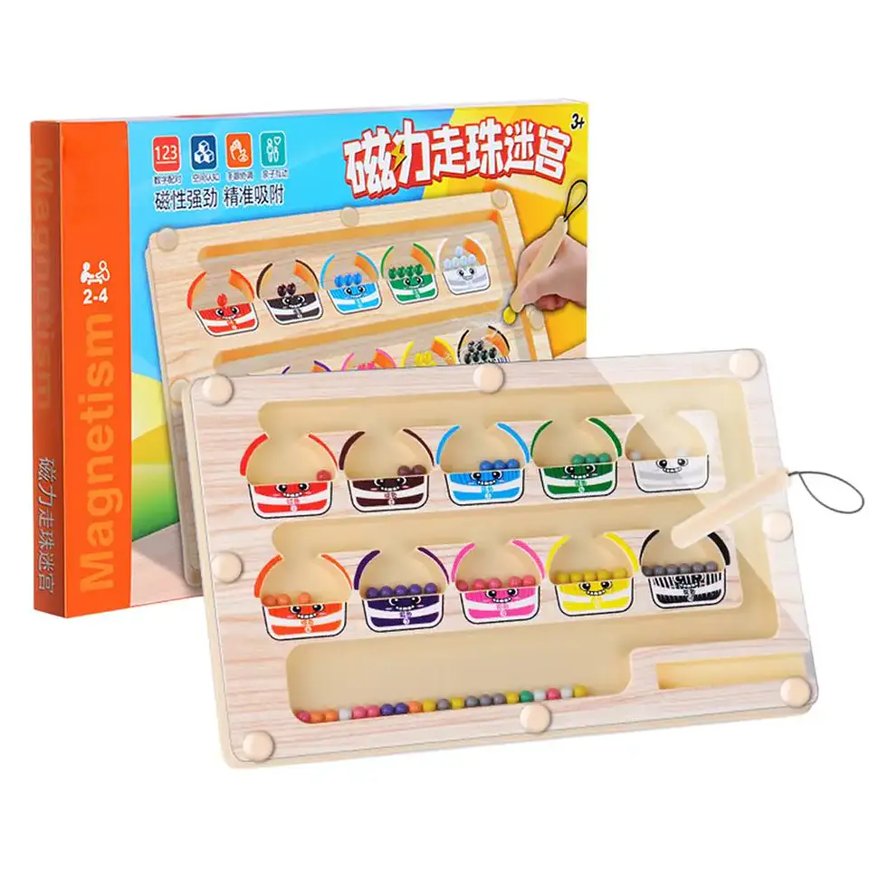 Montessori Magnetic Color Sorting Maze Number Maze Toys Wooden Puzzle Activity Board Fine Motor Toys for Toddlers Boys Girls 7