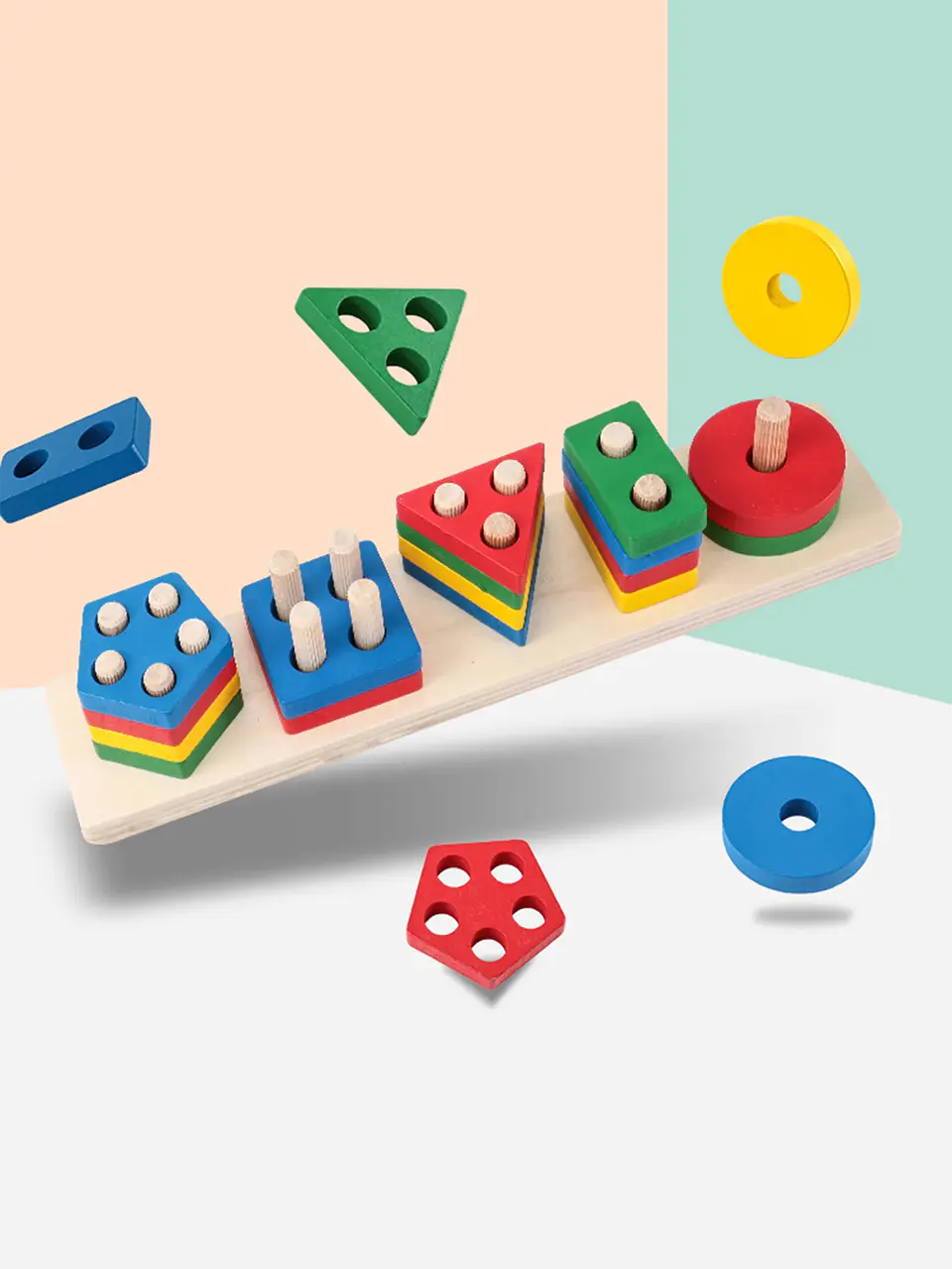 Montessori Wood Toys for Kids Wooden Sorting Stacking Toys for Baby Toddlers Educational Shape Color Sorter Preschool Kids Gifts 4