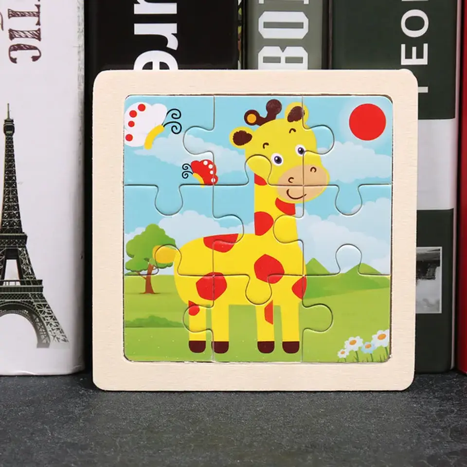 11x11cm Baby Montessori Toys Wooden Puzzle Cartoon Animal Fruit Vehicle 3d Puzzle Game Educational Jigsaw Toys For Children 11