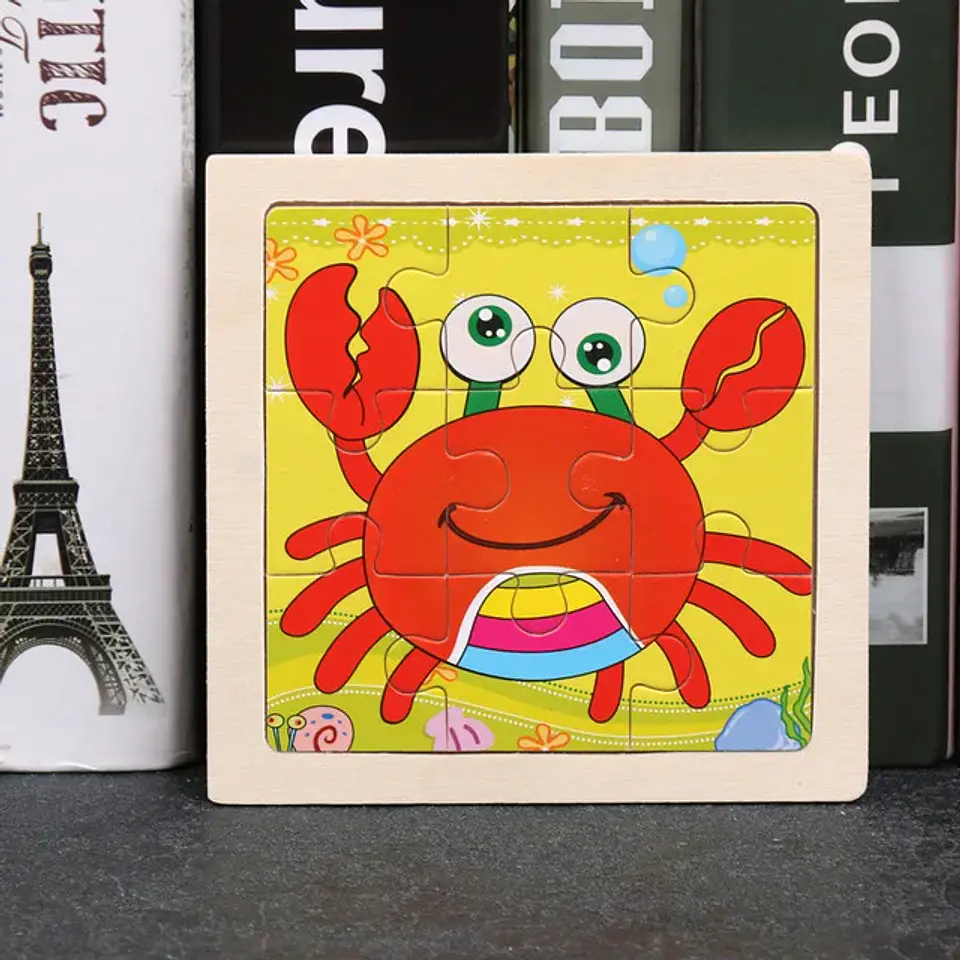 11x11cm Baby Montessori Toys Wooden Puzzle Cartoon Animal Fruit Vehicle 3d Puzzle Game Educational Jigsaw Toys For Children 12