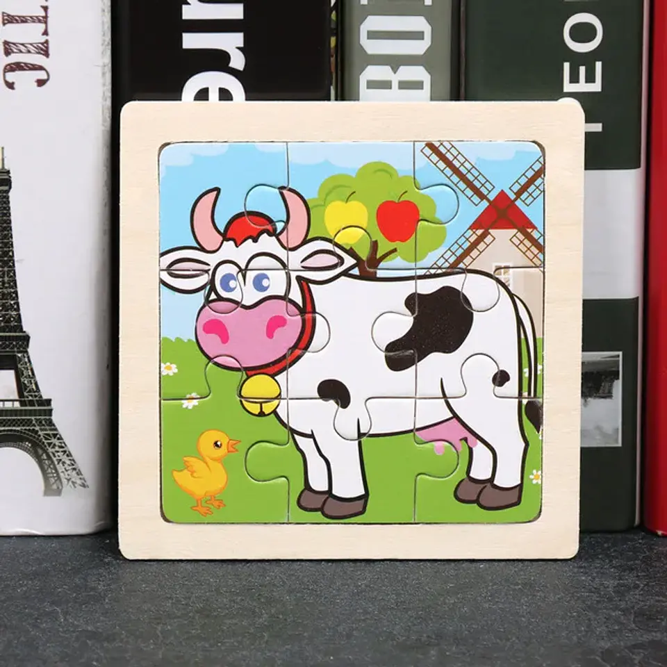 11x11cm Baby Montessori Toys Wooden Puzzle Cartoon Animal Fruit Vehicle 3d Puzzle Game Educational Jigsaw Toys For Children 18