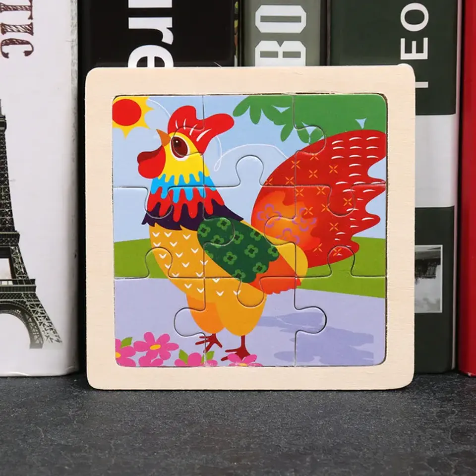 11x11cm Baby Montessori Toys Wooden Puzzle Cartoon Animal Fruit Vehicle 3d Puzzle Game Educational Jigsaw Toys For Children 20