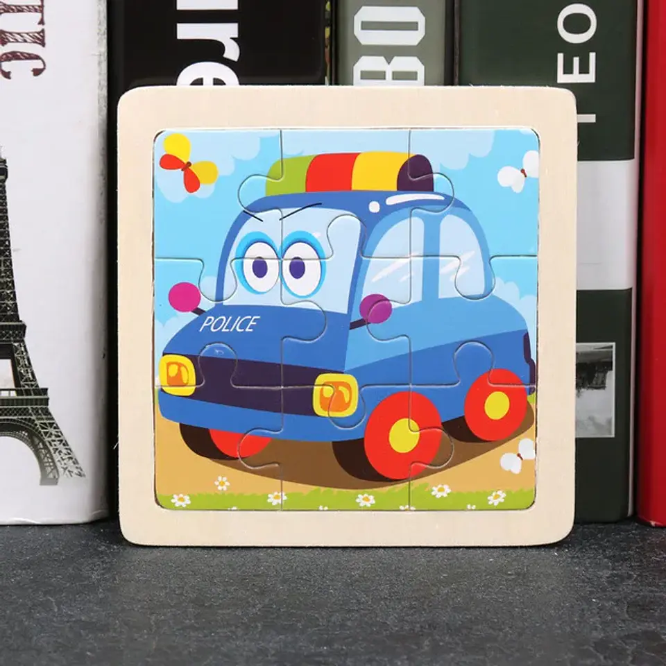 11x11cm Baby Montessori Toys Wooden Puzzle Cartoon Animal Fruit Vehicle 3d Puzzle Game Educational Jigsaw Toys For Children 24
