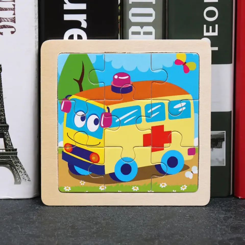 11x11cm Baby Montessori Toys Wooden Puzzle Cartoon Animal Fruit Vehicle 3d Puzzle Game Educational Jigsaw Toys For Children 25
