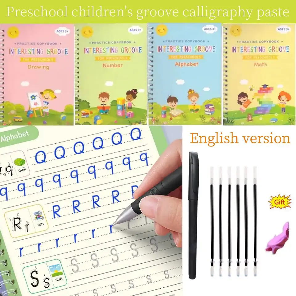Montessori Writing Practice Book for Kids Learn Letters Numbers Calligraphy with Groove Magic Exercises Ideal Handwriting Skills 1