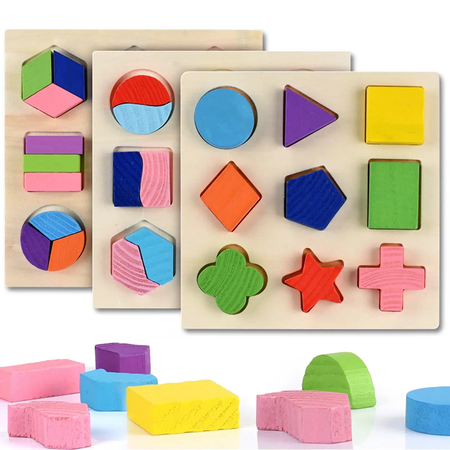 Wooden Geometric Shapes Montessori Puzzle Sorting Math Bricks Preschool Learning Educational Game Baby Toddler Toys for Children 1